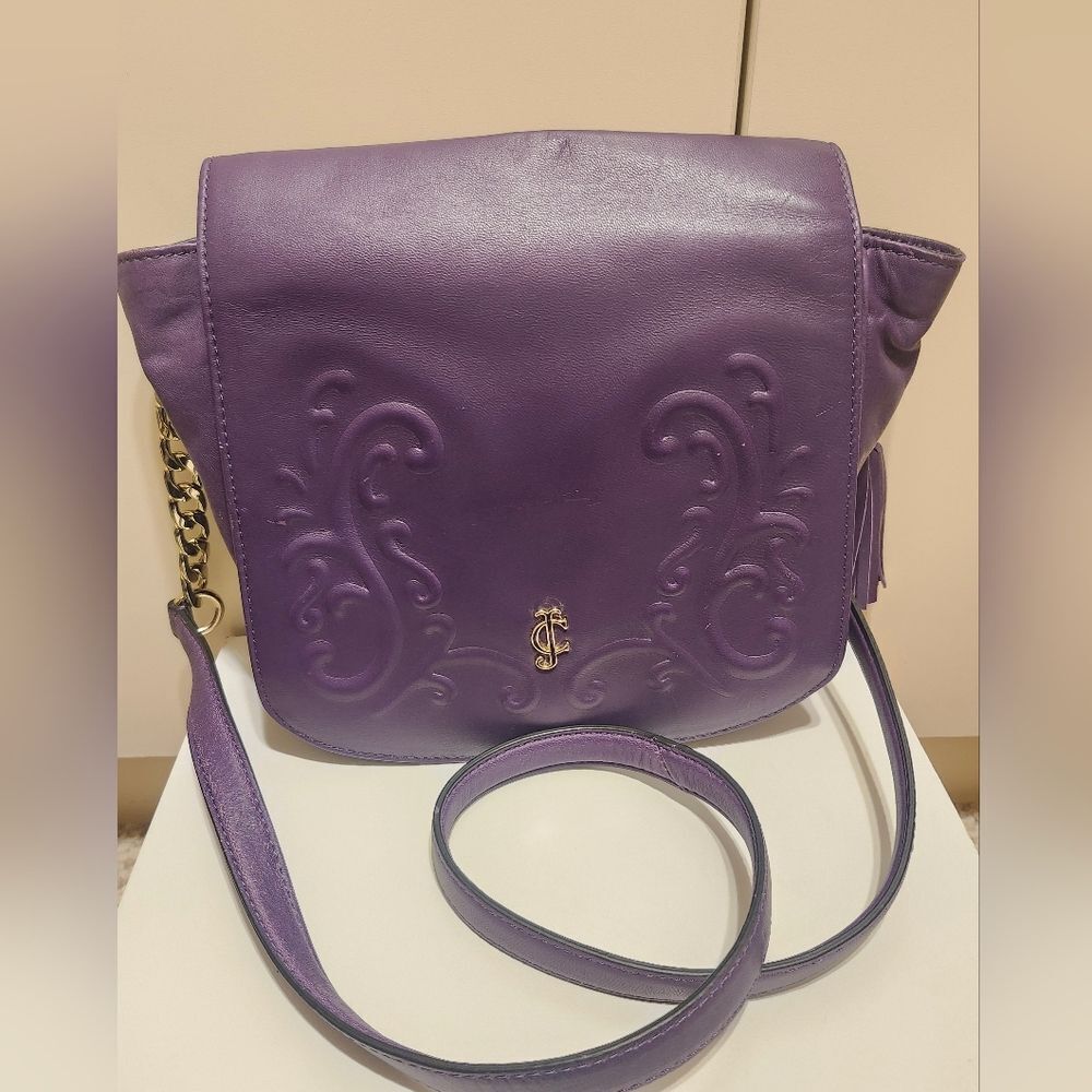 Vintage Mint Y2K Juicy Couture Purple Lambskin Carved Leather Flap Shoulder Bag